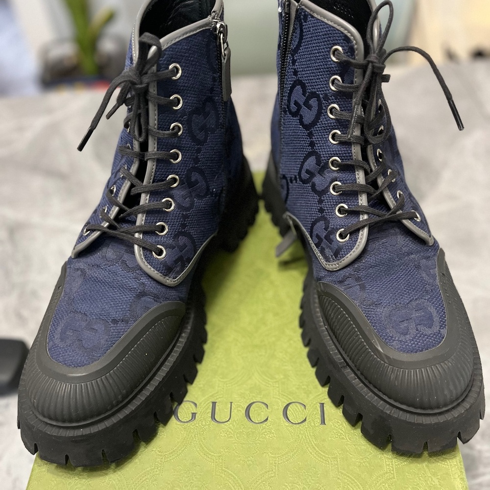 Gucci 699970 GG Supreme Canvas Monogram Men's Boots USA 9